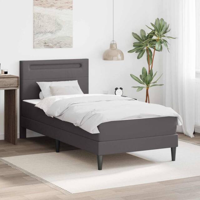 Berkfield Home Bed Frame with LED Strip Lights Grey 90 x 190 cm Faux Leather - image 1