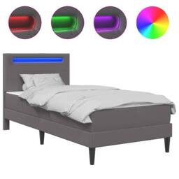 Berkfield Home Bed Frame with LED Strip Lights Grey 90 x 190 cm Faux Leather - thumbnail 2