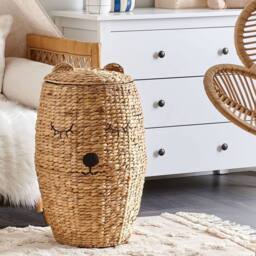 Wyld and Coco Wicker Bear Toy Hamper - Natural Water Hyacinth Lid - thumbnail 1