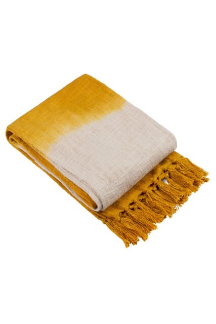 Furn Mizu Enzyme Washed Slub Dip-Dye Tasselled Throw in Yellow - Size: 130 cm x 170 cm - image 1