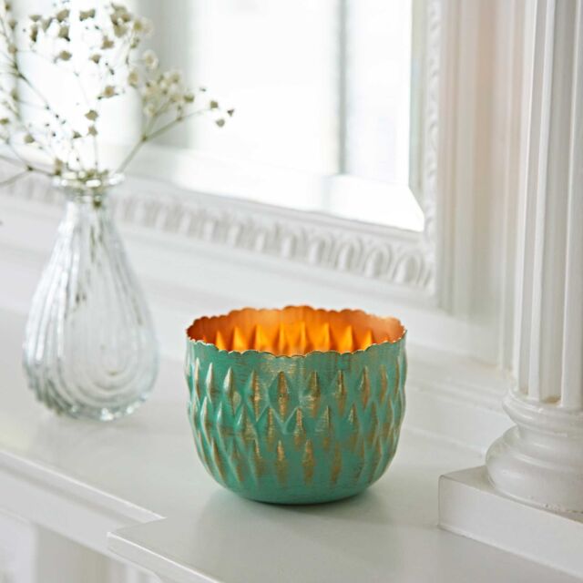 Paper High Turquoise & Gold Metal Tea Light Holder - image 1