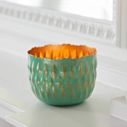 Paper High Turquoise & Gold Metal Tea Light Holder - thumbnail 2