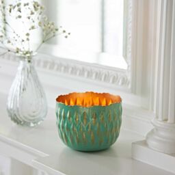 Paper High Turquoise & Gold Metal Tea Light Holder - thumbnail 1