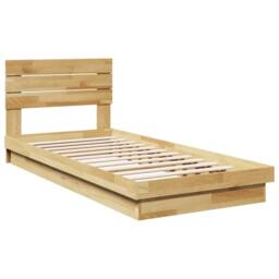 Berkfield Home Bed Frame with Headboard Frame 75x190 cm Small Single Solid Wood Oak in Brown - thumbnail 3