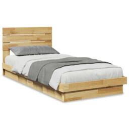 Berkfield Home Bed Frame with Headboard Frame 75x190 cm Small Single Solid Wood Oak in Brown - thumbnail 1