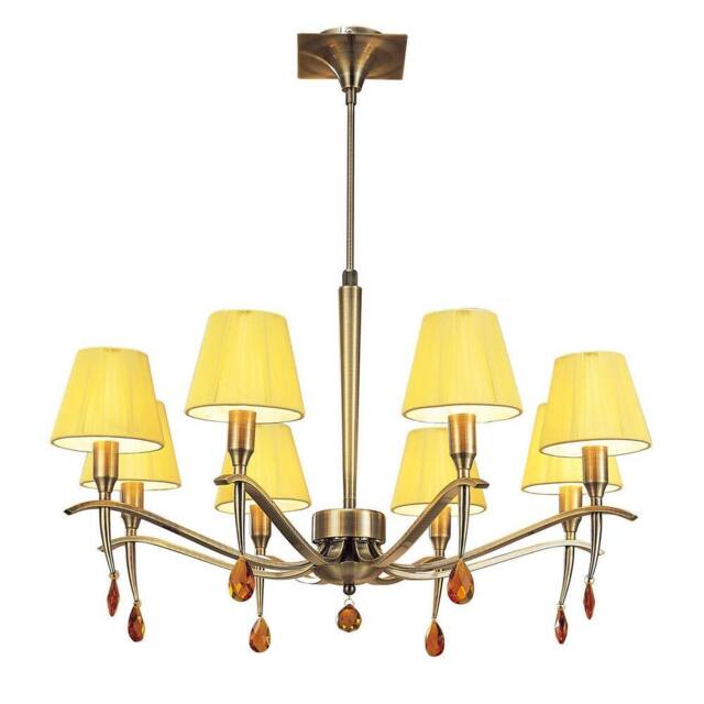 Netlighting Siena Pendant Brass 8 Light E14 Round Amber Cream Shades Amber Crystal in Yellow - image 1