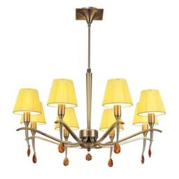 Netlighting Siena Pendant Brass 8 Light E14 Round Amber Cream Shades Amber Crystal in Yellow - thumbnail 1