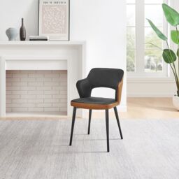 FurnitureboxUK Kai 2x Black Velvet Tan Faux Leather Black Leg Dining Chair - thumbnail 5