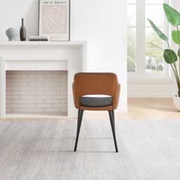 FurnitureboxUK Kai 2x Black Velvet Tan Faux Leather Black Leg Dining Chair - thumbnail 6