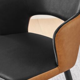 FurnitureboxUK Kai 2x Black Velvet Tan Faux Leather Black Leg Dining Chair - thumbnail 7