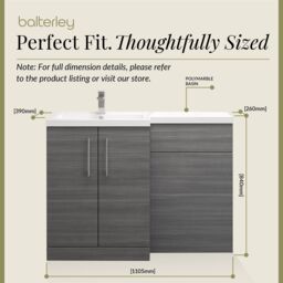 Balterley Bathroom Vanity Basin & WC Unit Left Hand Anthracite 1100mm x 390mm in Grey - thumbnail 5