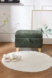 Living and Home Chenille Upholstered Storage Ottoman in Olive - Size: Small