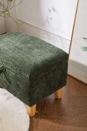 Living and Home Chenille Upholstered Storage Ottoman in Olive - Size: Small - thumbnail 5