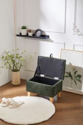 Living and Home Chenille Upholstered Storage Ottoman in Olive - Size: Small - thumbnail 2