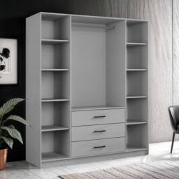 Sliding Wardrobes 4U Modern Four Door Hinged Wardrobe with Mirror 200cm x 200cm in Grey - Size: 200 cm x 200 cm - thumbnail 2