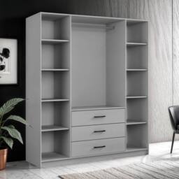 Sliding Wardrobes 4U Modern Four Door Hinged Wardrobe with Mirror 200cm x 200cm in Grey - Size: 200 cm x 200 cm - thumbnail 3