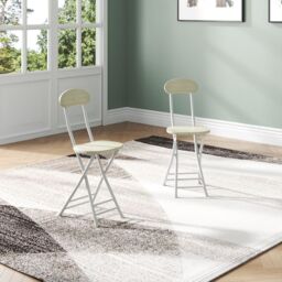 Living and Home 3pcs Set of 70cm Folding Dinging Table & 2 Portable Chairs for Indoor Outdoor Champing in White - thumbnail 4