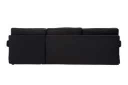 Orsina Three‑Seat Black Velvet Chaise Sofa, Black Velvet Upholstery with Wooden Base, Padded Key‑Style Arms - thumbnail 2