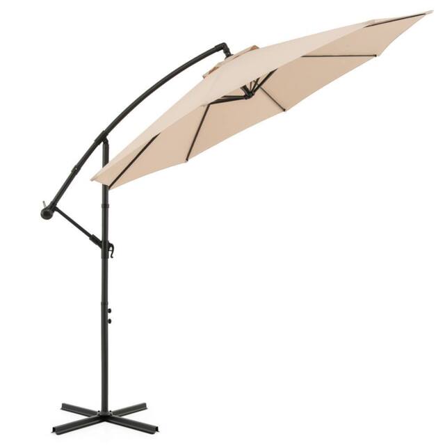 Costway 3M Patio Offset Umbrella 8 Ribs Garden Cantilever Parasol in Beige - image 1