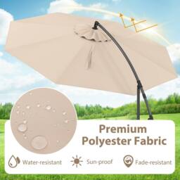 Costway 3M Patio Offset Umbrella 8 Ribs Garden Cantilever Parasol in Beige - thumbnail 5