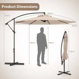 Costway 3M Patio Offset Umbrella 8 Ribs Garden Cantilever Parasol in Beige - thumbnail 3