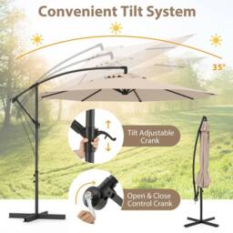 Costway 3M Patio Offset Umbrella 8 Ribs Garden Cantilever Parasol in Beige - thumbnail 4