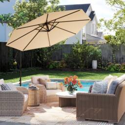 Costway 3M Patio Offset Umbrella 8 Ribs Garden Cantilever Parasol in Beige - thumbnail 2