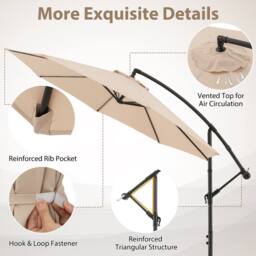 Costway 3M Patio Offset Umbrella 8 Ribs Garden Cantilever Parasol in Beige - thumbnail 7