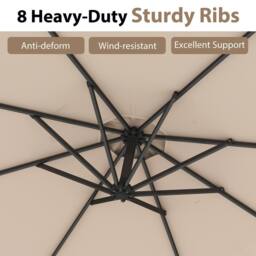 Costway 3M Patio Offset Umbrella 8 Ribs Garden Cantilever Parasol in Beige - thumbnail 6