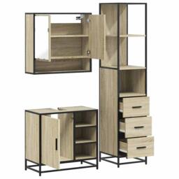 Berkfield Home 3 Piece Bathroom Furniture Set Sonoma Oak Engineered Wood in Brown - thumbnail 8