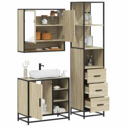 Berkfield Home 3 Piece Bathroom Furniture Set Sonoma Oak Engineered Wood in Brown - thumbnail 2