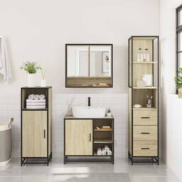 Berkfield Home 3 Piece Bathroom Furniture Set Sonoma Oak Engineered Wood in Brown - thumbnail 4