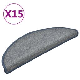 Berkfield Home Carpet Stair Treads 15 pcs Light Grey & Blue 56x17x3 cm - Size: Medium - thumbnail 2