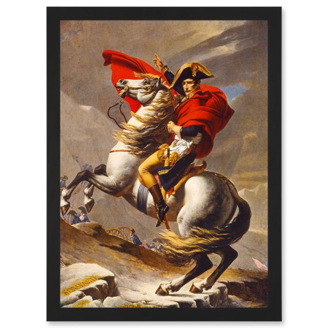 Artery8 Napoleon Bonaparte Emperor France Alps Horse A4 Artwork Framed Wall Art Print in Black - image 1