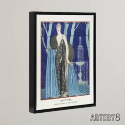 "Artery8 Alcyone Fashion Worth Advert Barbier Black Framed Canvas Art Print in Blue - Size: W12"" x H16""" - thumbnail 2