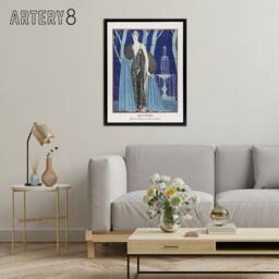 "Artery8 Alcyone Fashion Worth Advert Barbier Black Framed Canvas Art Print in Blue - Size: W12"" x H16""" - thumbnail 3