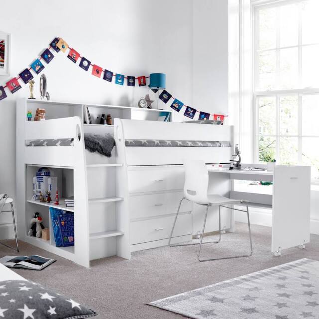Bedmaster Ersa Mid Sleeper Bed With Desk in White - Size: Single - image 1
