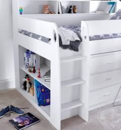 Bedmaster Ersa Mid Sleeper Bed With Desk in White - Size: Single - thumbnail 4