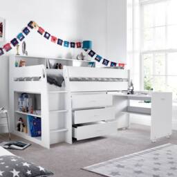 Bedmaster Ersa Mid Sleeper Bed With Desk in White - Size: Single - thumbnail 2