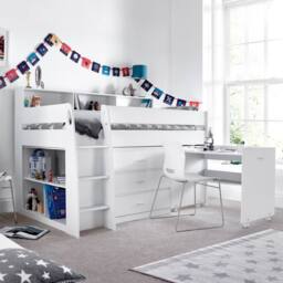 Bedmaster Ersa Mid Sleeper Bed With Desk in White - Size: Single