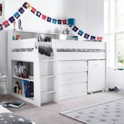 Bedmaster Ersa Mid Sleeper Bed With Desk in White - Size: Single - thumbnail 3