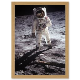 Artery8 Apollo 11 Astronaut Aldrin Armstrong 50th Anniversary Moon Landing A4 Artwork Framed Wall Art Print in Light Oak - thumbnail 1