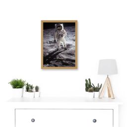Artery8 Apollo 11 Astronaut Aldrin Armstrong 50th Anniversary Moon Landing A4 Artwork Framed Wall Art Print in Light Oak - thumbnail 2