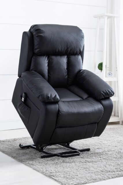 More4Homes Chester Dual Motor Rise Recliner Heat & Massage Bonded Leather Chair in Black - image 1