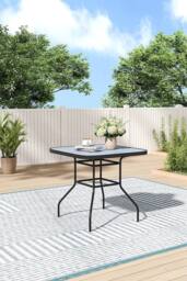 H&O Direct Square Tempered Glass Garden Coffee Table in Grey - thumbnail 3