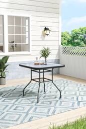 H&O Direct Square Tempered Glass Garden Coffee Table in Grey - thumbnail 1