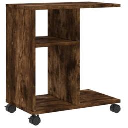Berkfield Home Side Table with Wheels Smoked Oak 50x30x55 cm Engineered Wood in Brown - Size: 50 x 30 x 55 cm - thumbnail 2