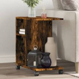 Berkfield Home Side Table with Wheels Smoked Oak 50x30x55 cm Engineered Wood in Brown - Size: 50 x 30 x 55 cm