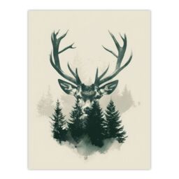 "Artery8 Wall Art Print Stag Head & Pine Trees Forest Design Poster in Green - Size: W24"" x H32""" - thumbnail 1