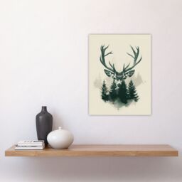 "Artery8 Wall Art Print Stag Head & Pine Trees Forest Design Poster in Green - Size: W24"" x H32""" - thumbnail 4